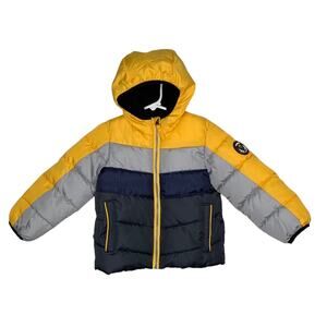 Sequoia Hoodie Puffer Jacket Yellow Gray Blue Side Pockets Full Lining Size 3T